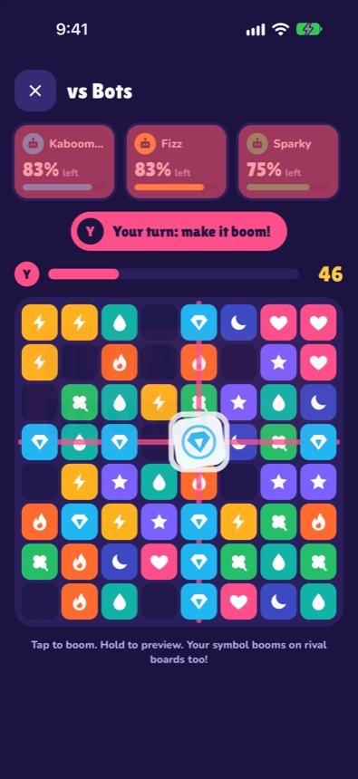 Boom Board gameplay: a MEGA BOOM clearing a row and column